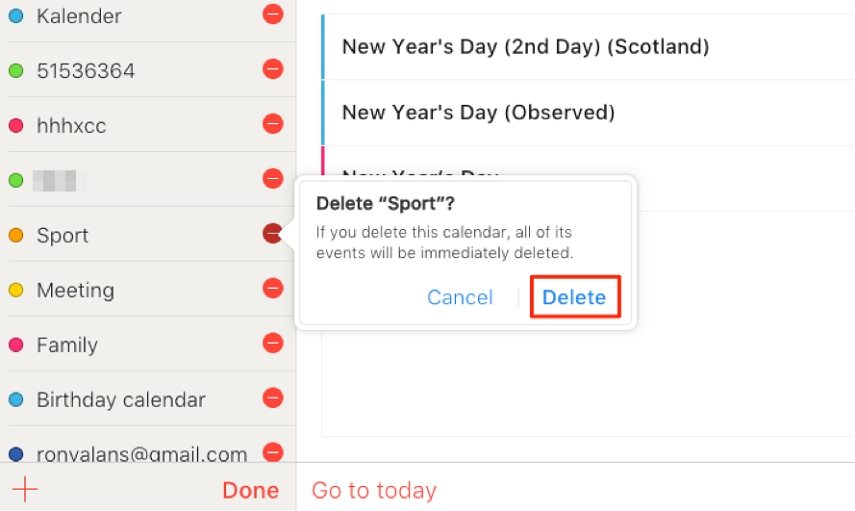 delete calendar on icloud