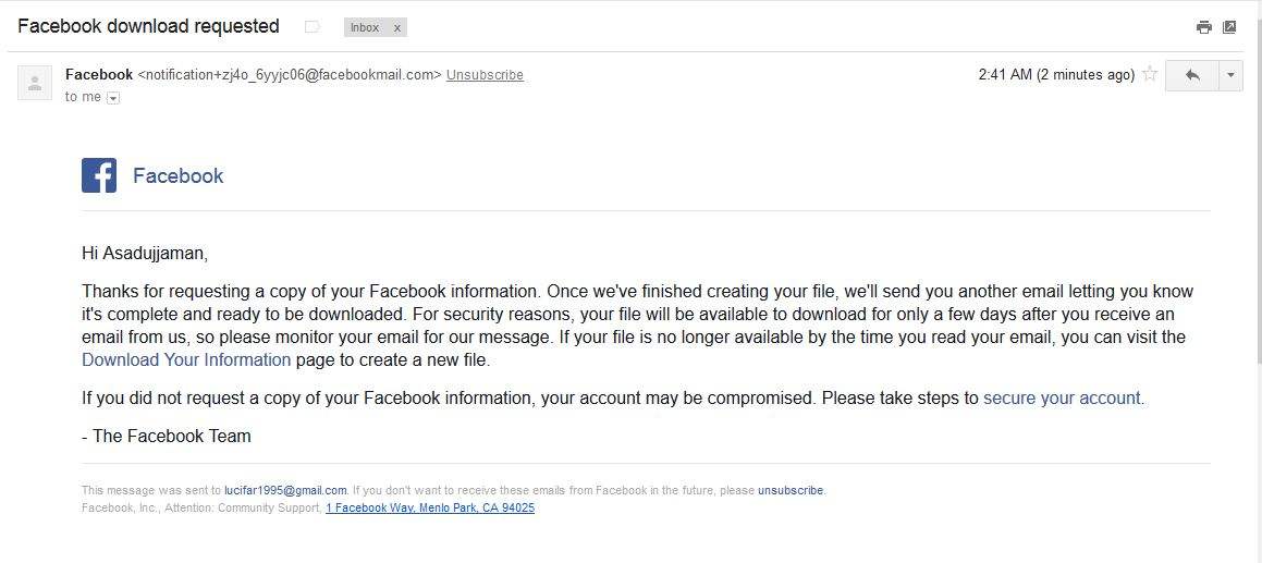 facebook email