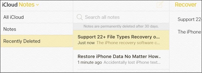 no recently deleted notes folder on iphone