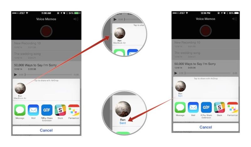 share voice memos using airdrop