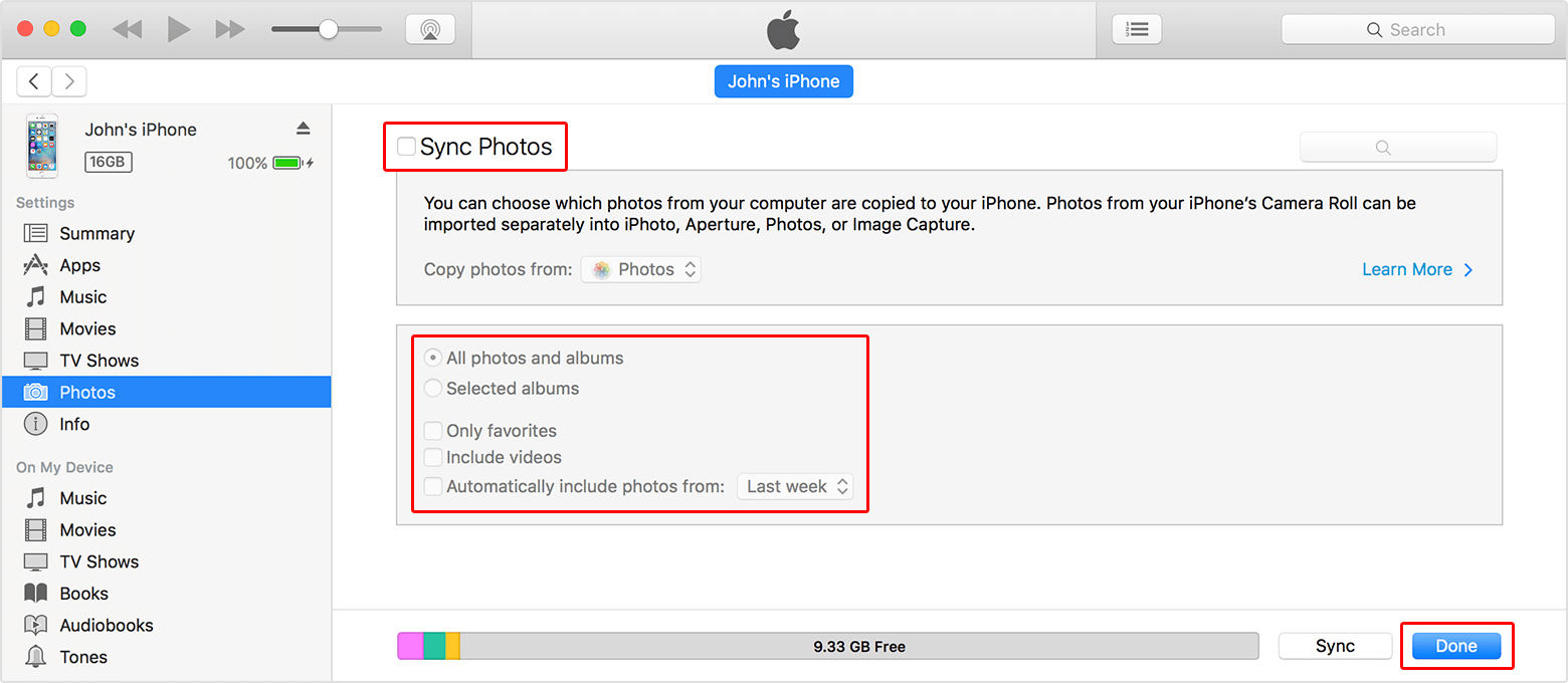 itunes sync photos