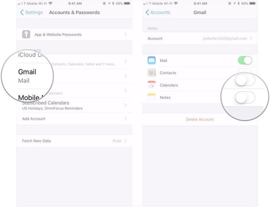 turn on notes gmail sync
