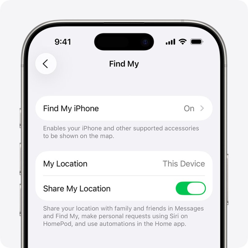 iPhone screen showing Find My settings. 