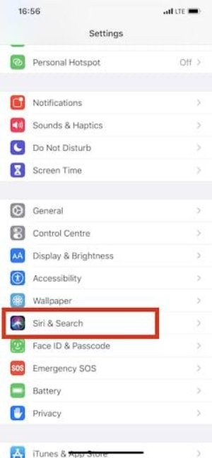 iPhone siri and search settings 