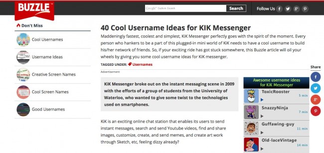 buzzle kik username website