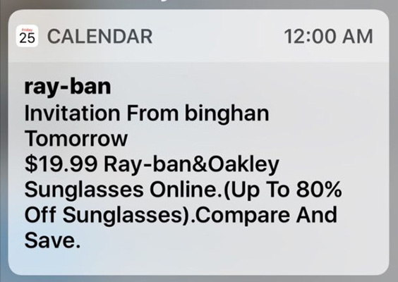 iphone calendar spam
