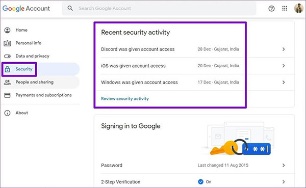 check recent security activity on gmail