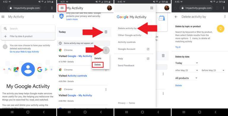 Delete Google activity data