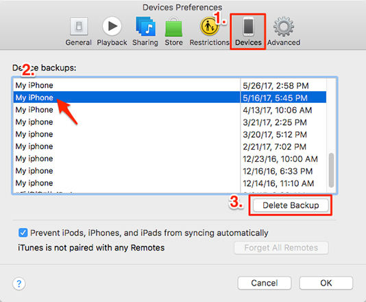 delete iphone backup with itunes