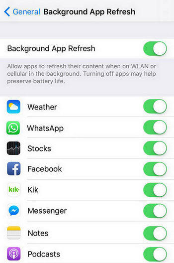 whatsapp delayed notification - enable background app refresh