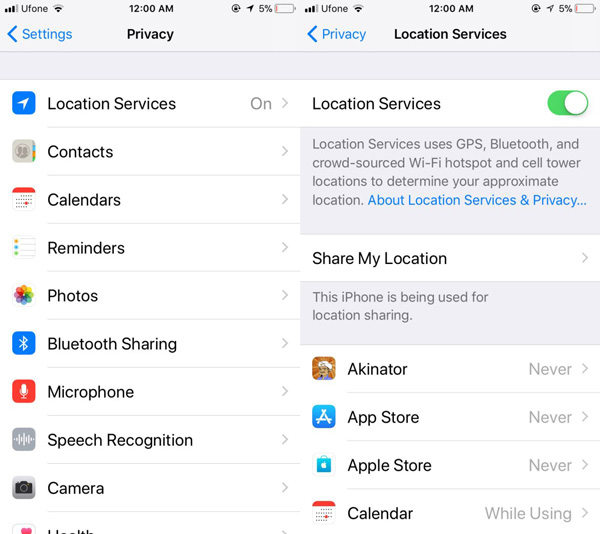 disable location services iphone