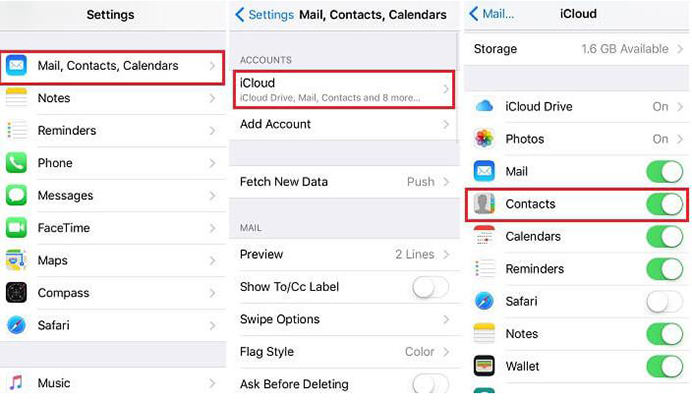 check icloud account if contacts didn't transfer to new iphone