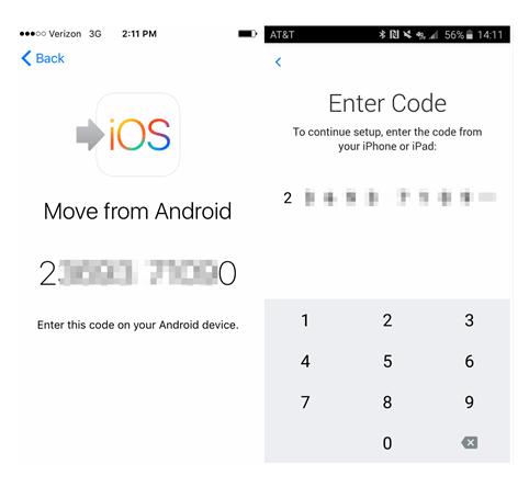 enter code for move data from ios
