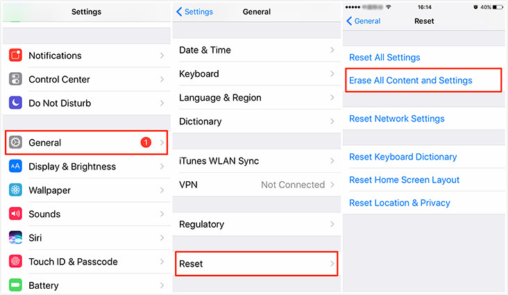 erase all content and settings