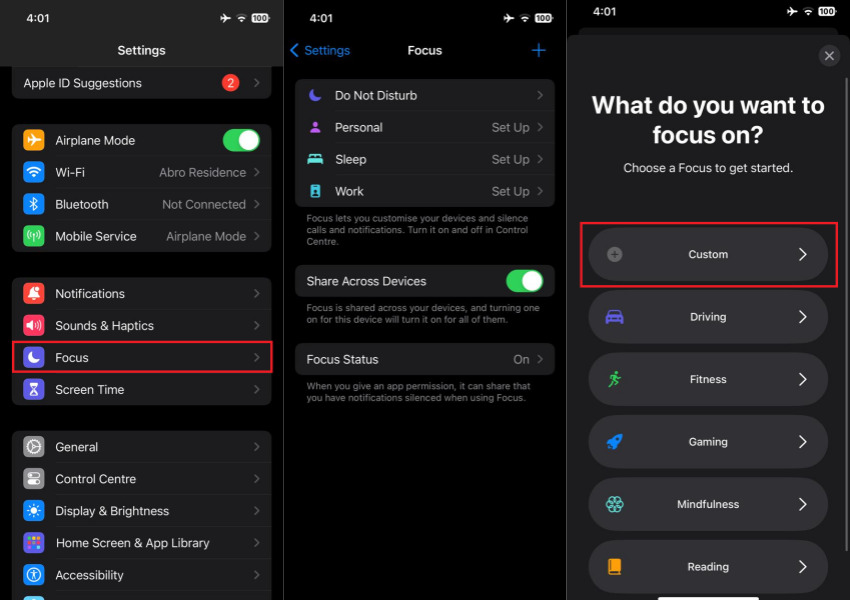 Focus mode on iPhone
