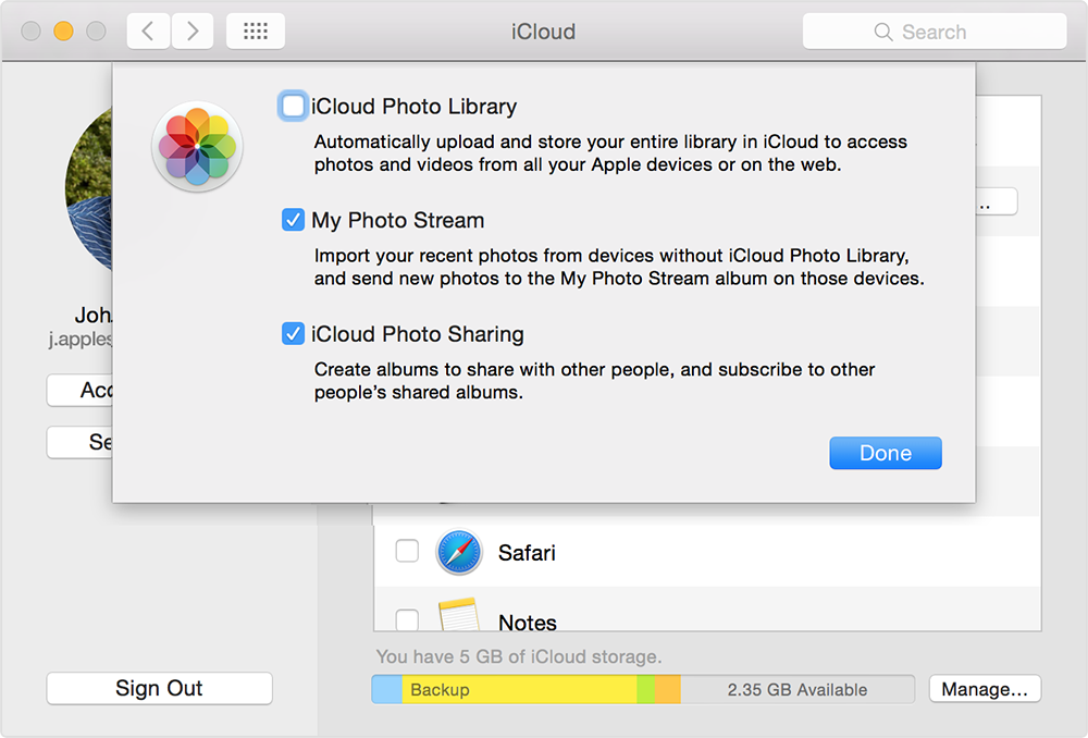 enable icloud photo library