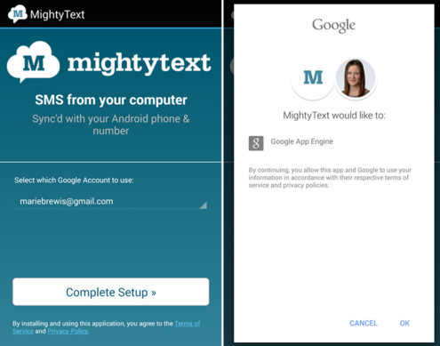 installing process of mightytext app