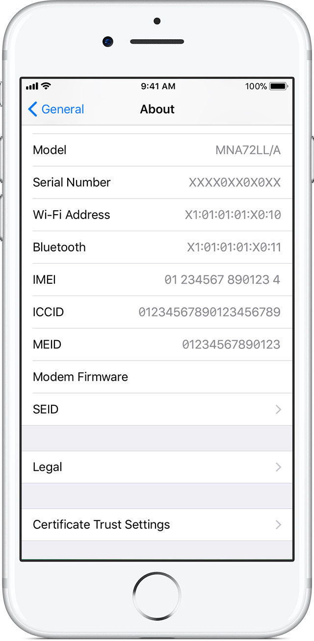 imei number in settings