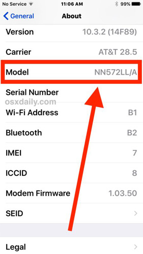 Iphone model number check
