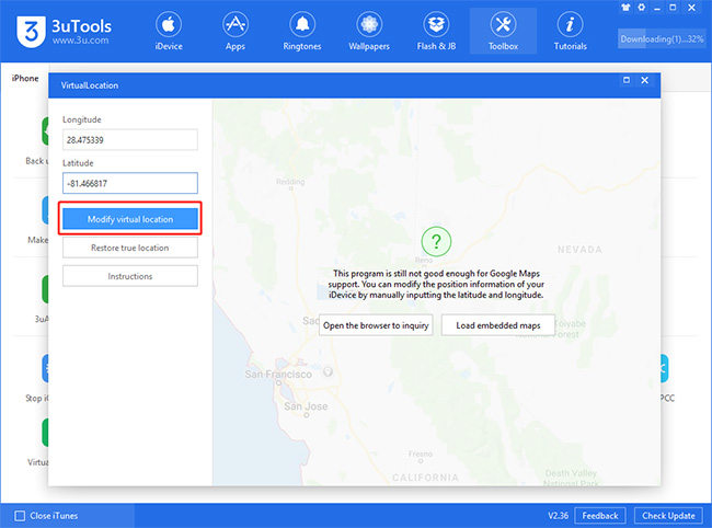 modify virtual location on 3utool