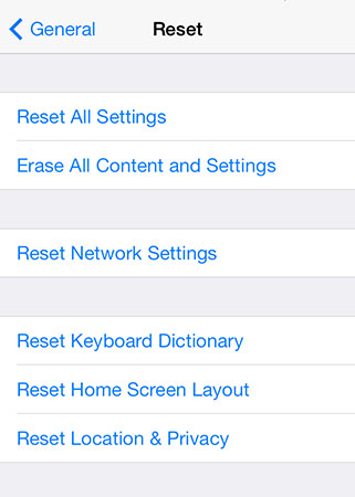 reset all settings