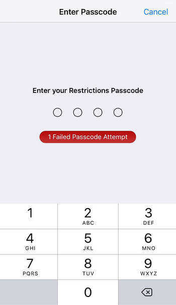 wrong restriction password