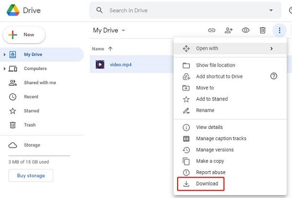 how to download google drive vide