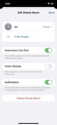invite people in iphone shared album