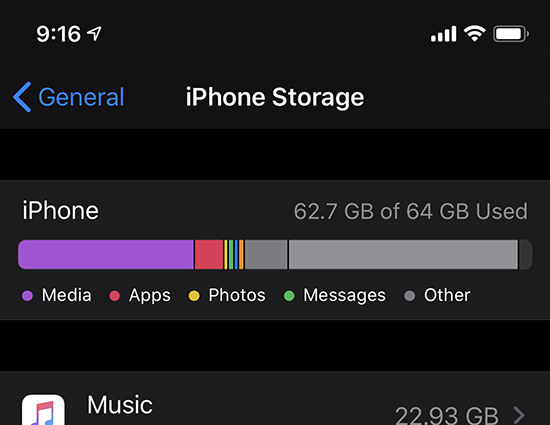 check iphone storage space