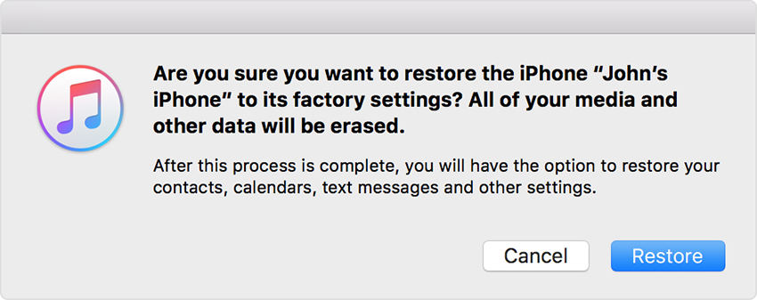 itunes reset and restore