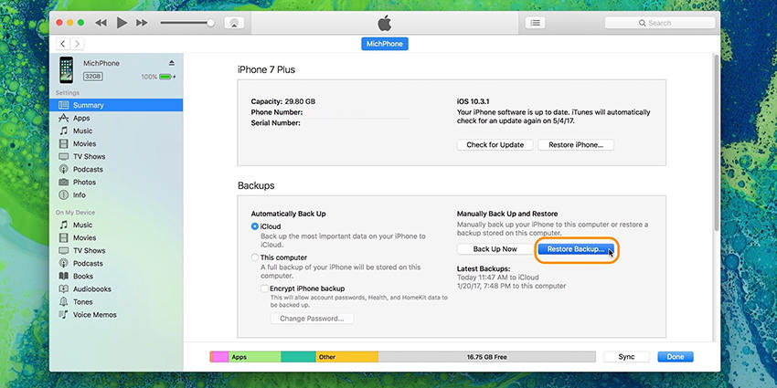 restore backup
