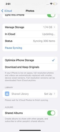 turn on iphone shared album
