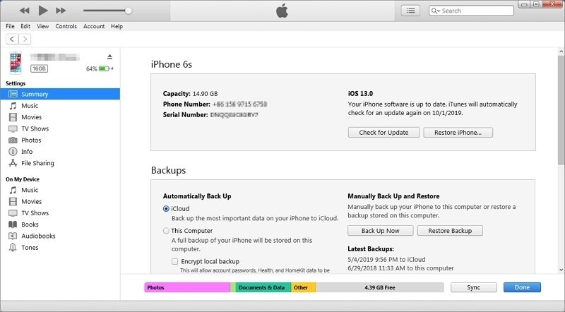 restore in itunes