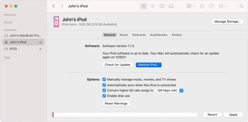 Restore iPod Touch via iTunes