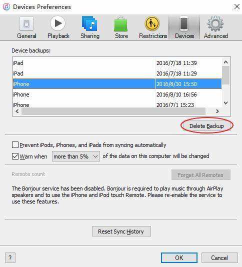 remove itunes backup password