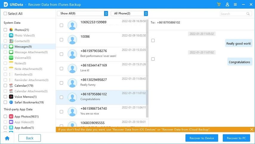 select messages