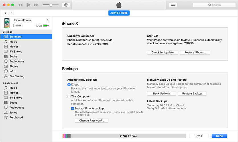 restore from itunes backup
