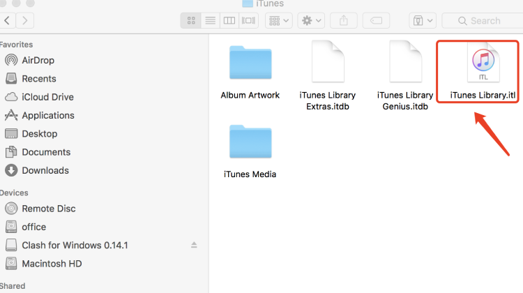 move itunes library itl to trash