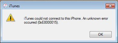 itunes 0xe8000015 error