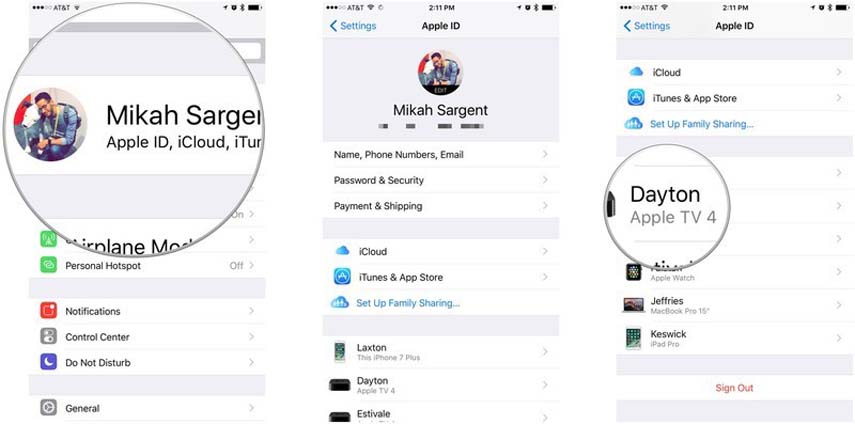 delete devices apple id ios