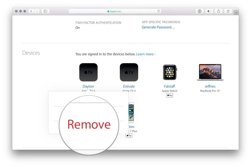 delete devices apple id web