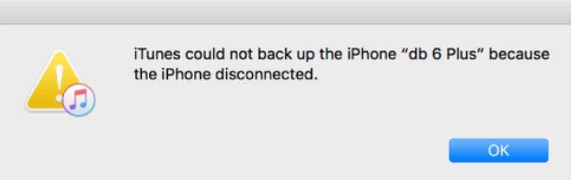 iTunes could not backup the iPhone because the iPhone disconnected