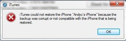 fail to restore from itunes backup ios 9