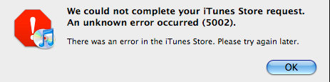 itunes error 5002 occurs