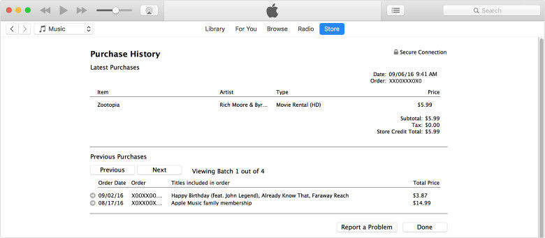 check itunes purchase history on ipad