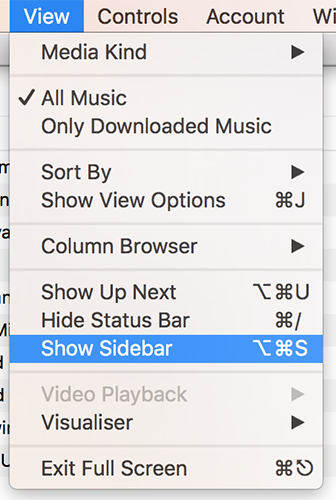 show itunes sidebar