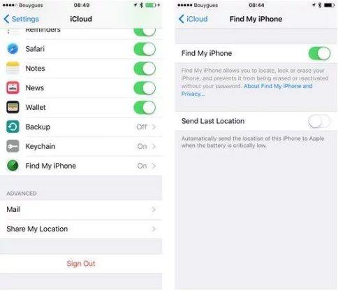 turn off find my iphone