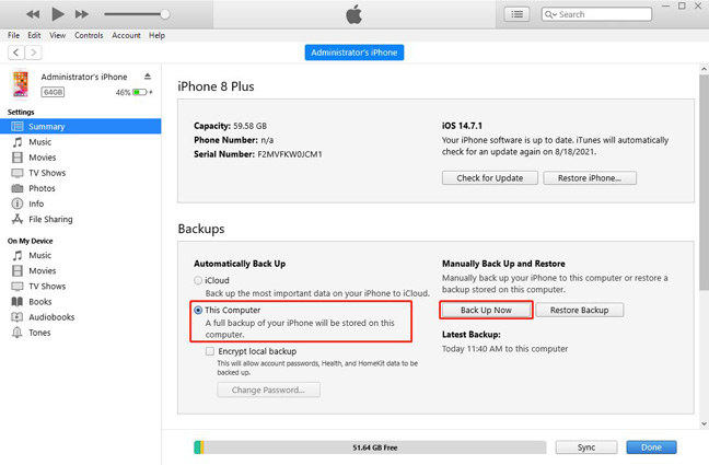backup contacts using itune