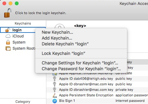 keychain login cannot be found facetime