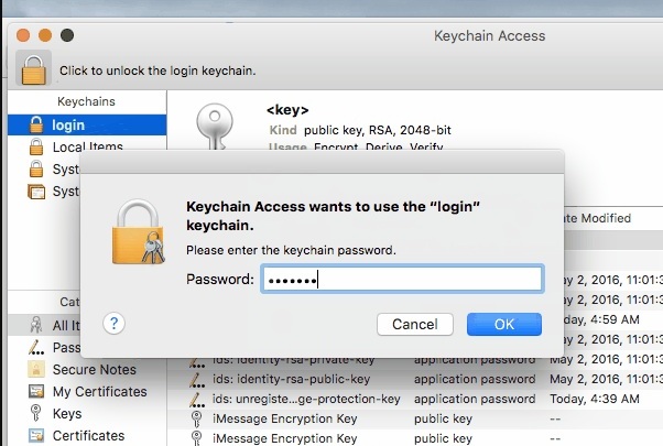 safari wants to sign using key in your keychain